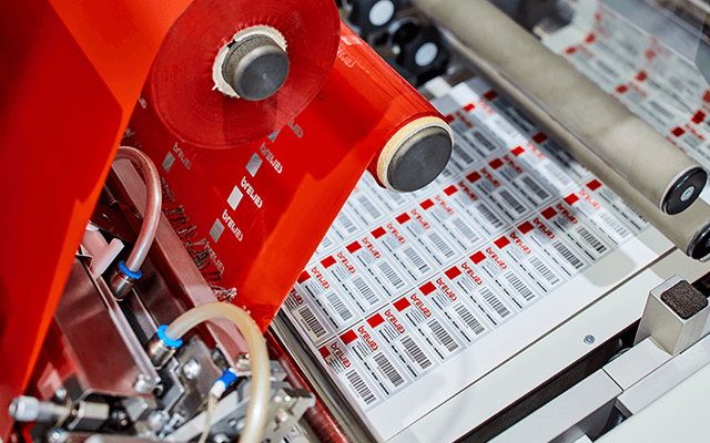 Thermotransferdruck, Rollendruck, Etiketten auf Rolle, rot