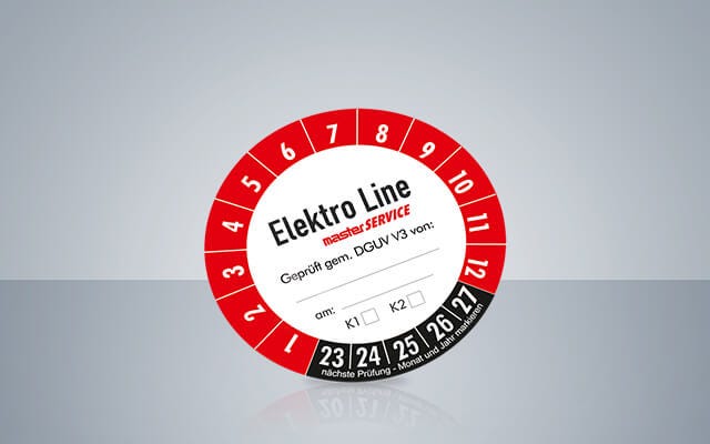 Runde Prüfplakette aus robuster PVC-Folie für die Kennzeichnung von Elektroanlagen im Innen- und Außenbereich