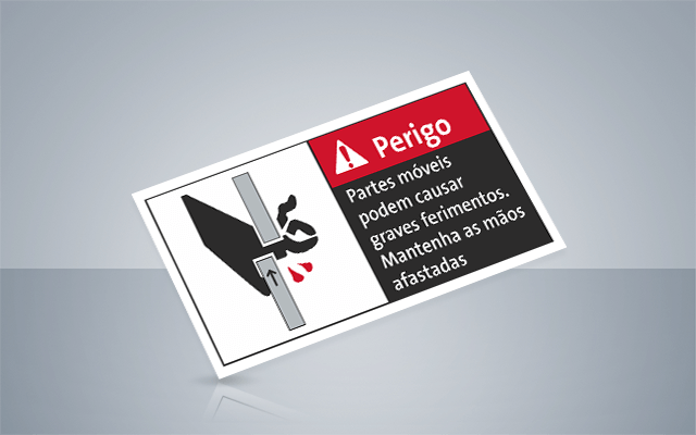 Industrielles Warnschild aus Polyesterfolie mit Warnhinweis für den Maschinenschutz und betriebliche Kennzeichnung