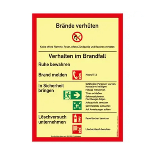 Brandschutzordnung gemäß DIN 14096 ohne Handfeuermelder