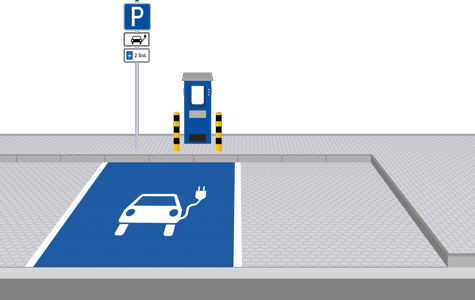 Bodenmarkierung Parkplatz E-Autos blau
