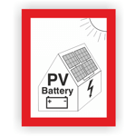 Brandschutzzeichen mit Motiv Hinweis auf PV-Anlage mit Batteriespeicher