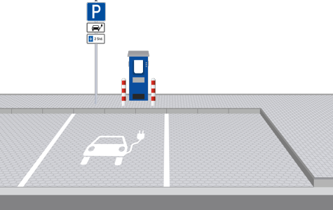 Darstellung einer geförderten Ladestation nur für Elektrofahrzeuge mit E-Kennzeichen im öffentlichen Verkehrsraum