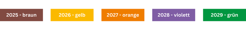 Jahresfarben für Prüfplaketten ab 2023