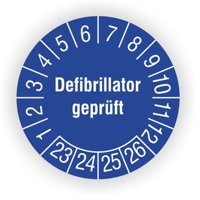 Prüfplakette - Defibrillator geprüft - Startjahr 2023 - blau