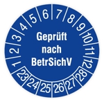 Prüfplakette - Geprüft nach BetrSichV, 2023, Ø 30 mm, Farbe blau