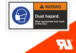 Aufkleber nach der ANSI Z535 - Warning - Dust hazard