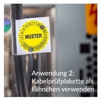 Kabelprüfplakette als Fähnchen verwendet