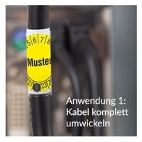 Kabeletikette komplett um das Kabel gewickelt