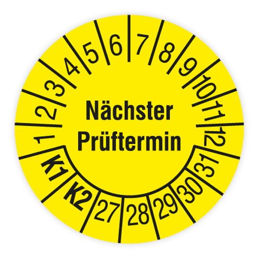 Prüfplakette, Nächster Prüftermin - K1/K2, 2027, verschiedene Ausführungen