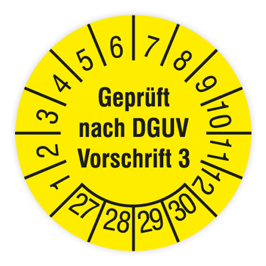 Prüfplakette, Geprüft nach DGUV Vorschrift 3, 2027, verschiedene Ausführungen