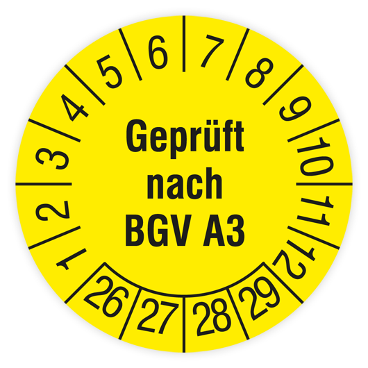 Prüfplakette geprüft nach BGV A3 Nächster Prüftermin, 26 - 31 Prüfplakette geprüft nach BGV A3 Nächster Prüftermin, 26 - 31