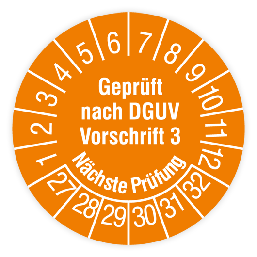 Prüfplakette, Geprüft nach DGUV Vorschrift 3, Nächste Prüfung, 2027, Standardfolie, Ø20mm, Rolle