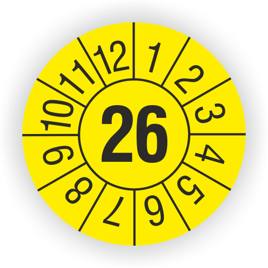 Prüfplakette, Jahr mit Monaten, 2026, Standardfolie, Ø 20 mm, Rolle