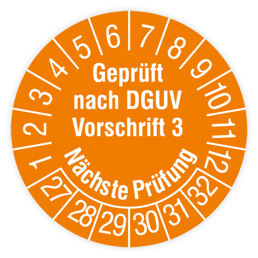 Prüfplakette, Geprüft nach DGUV Vorschrift 3, Nächste Prüfung, 2027, verschiedene Ausführungen