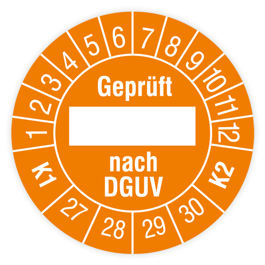 Prüfplakette, Geprüft... nach DGUV, K1/K2, 2027, verschiedene Ausführungen