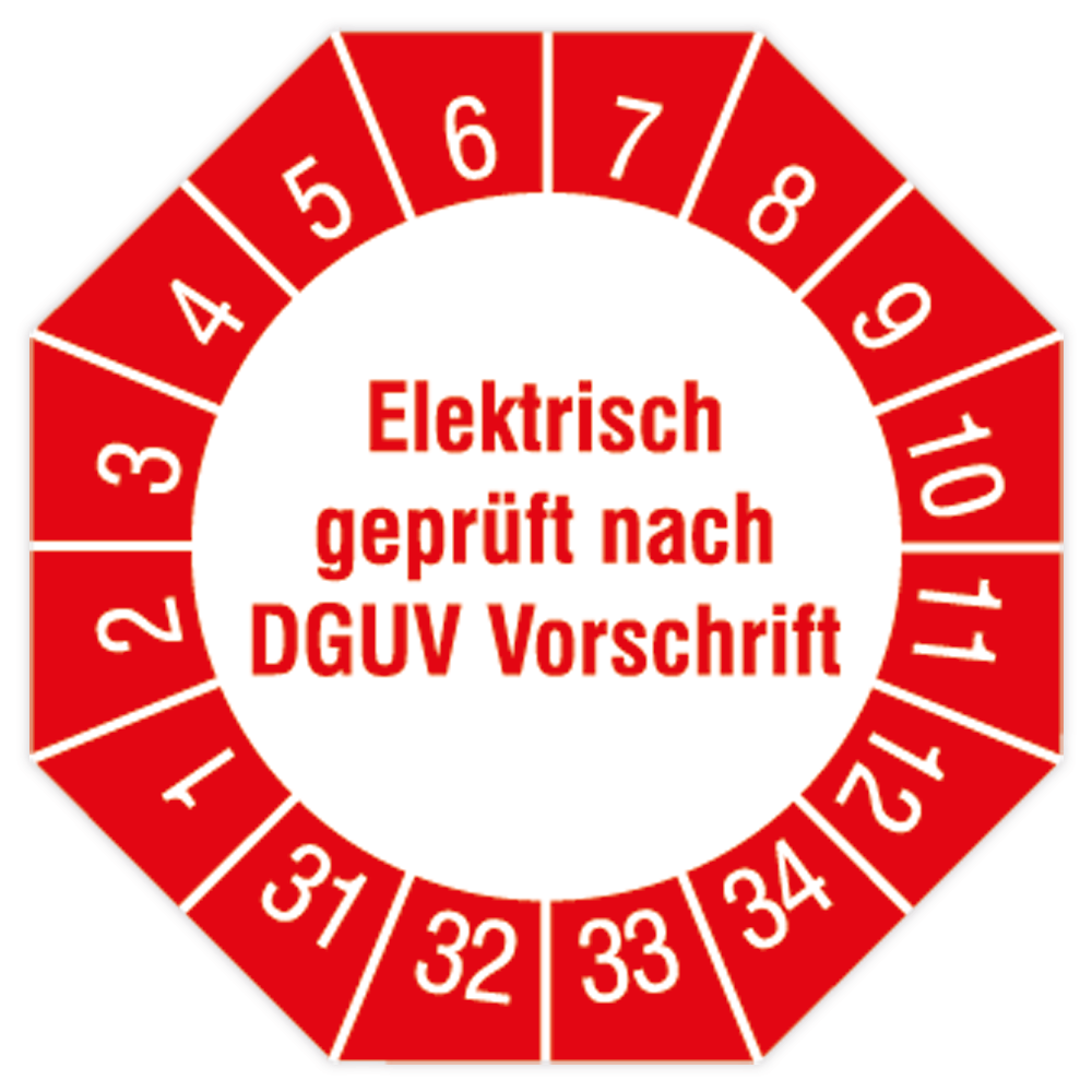 Prüfplakette, Elektr. geprüft nach DGUV Vorschrift 2031, Standard- /Dokumentenfolie, 27 x 27 mm