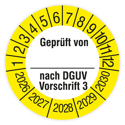 Prüfplakette, Geprüft von… nach DGUV Vorschrift 3, 2026, verschiedene Ausführungen