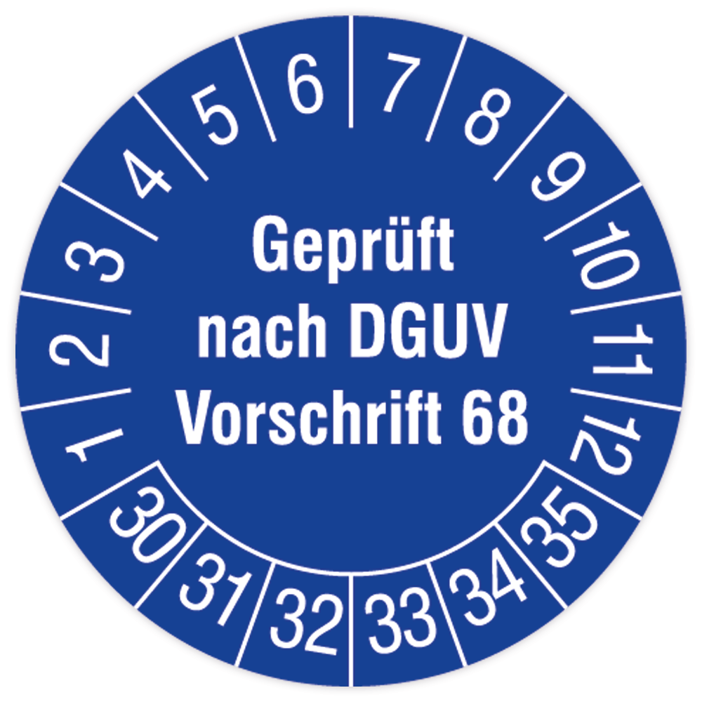Prüfplakette Flurförderzeuge, Geprüft nach DGUV Vorschrift 68, 2030, verschiedene Ausführungen
