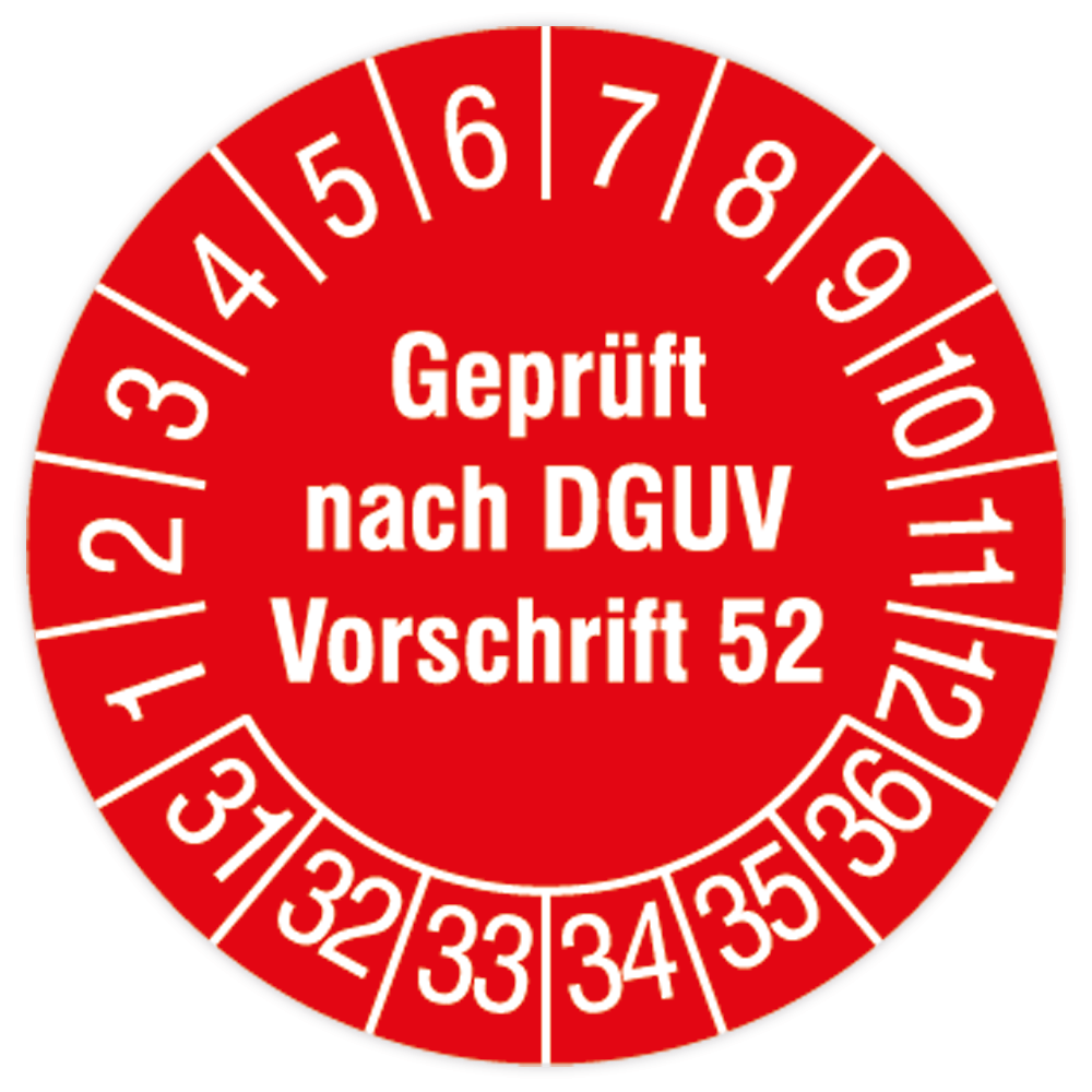 Prüfplakette Krane, Geprüft nach DGUV V52, 2031, Standard- /Dokumentenfolie, Ø 30 oder 40 mm
