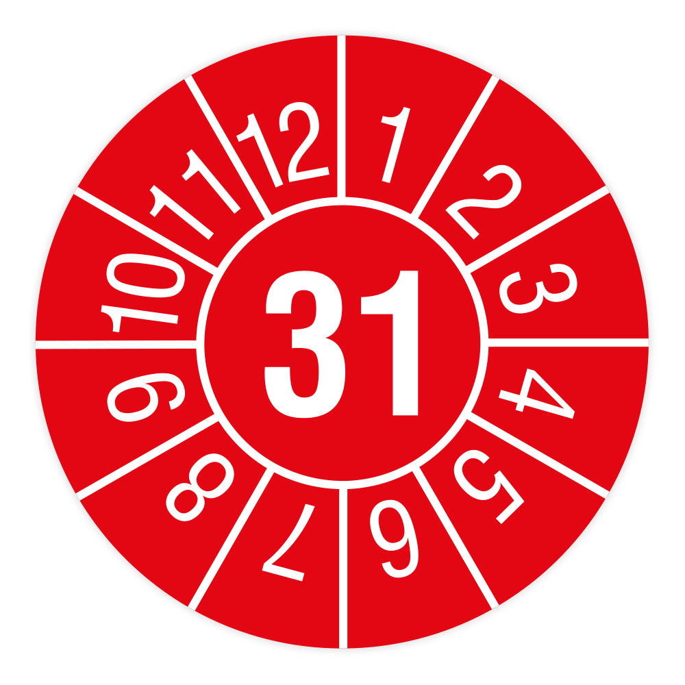 Prüfplakette, Jahr mit Monaten, Jahr 2031, Dokumentenfolie, Ø 15 mm, 160/Heft