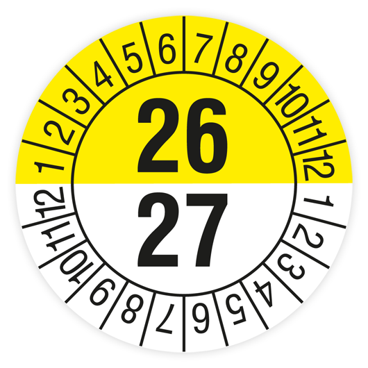 Prüfplakette, 2 Jahre mit Monaten, 2026, Standardfolie, Ø 15 mm, Rolle