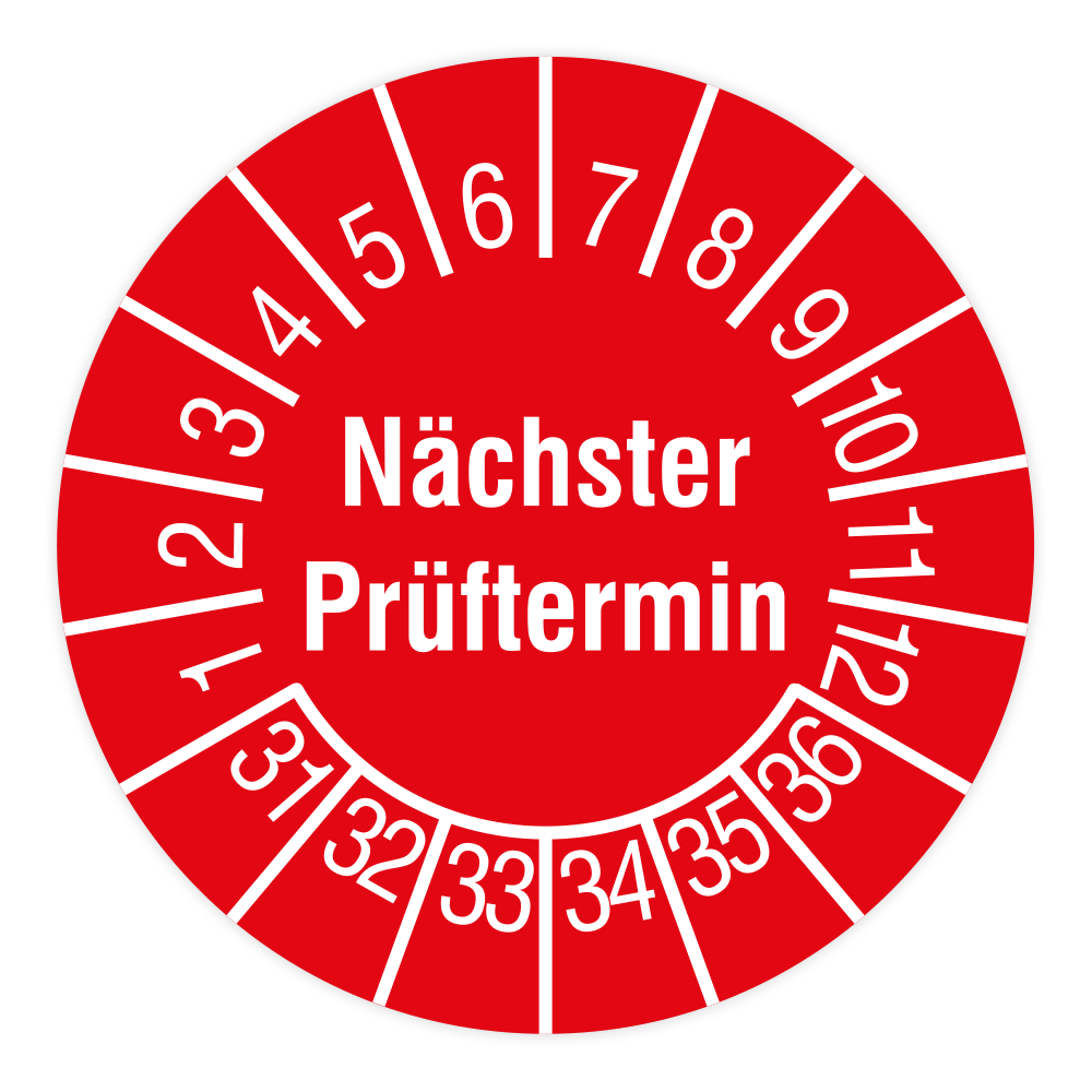 Prüfplakette, Nächster Prüftermin, 2031 - 2036, Dokumentenfolie, Ø 15 mm, 160/Heft
