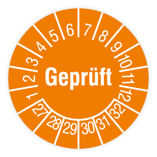Prüfplakette, Geprüft, 2027, Standardfolie, Ø 15 mm, Heft