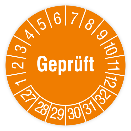 Prüfplakette, Geprüft, 2027, Dokumentenfolie, Ø 30 mm, Heft