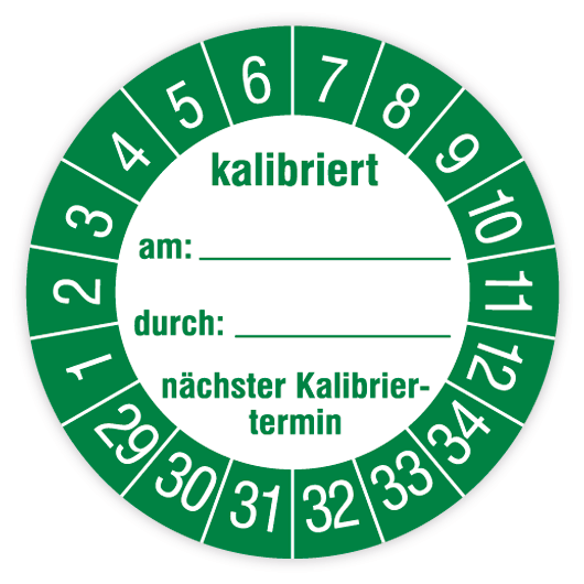 Prüfplakette, kalibriert am… durch… nächster Kalibriertermin, 2029, Dokumentenf., Ø 40 mm, Heft