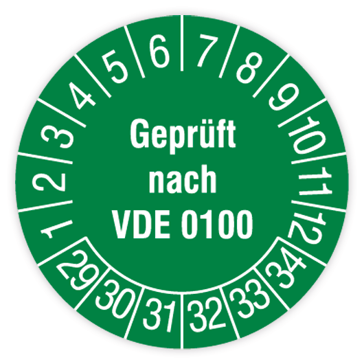 Prüfplakette, geprüft nach VDE 0100, 30mm Prüfplakette, geprüft nach VDE 0100, 30mm