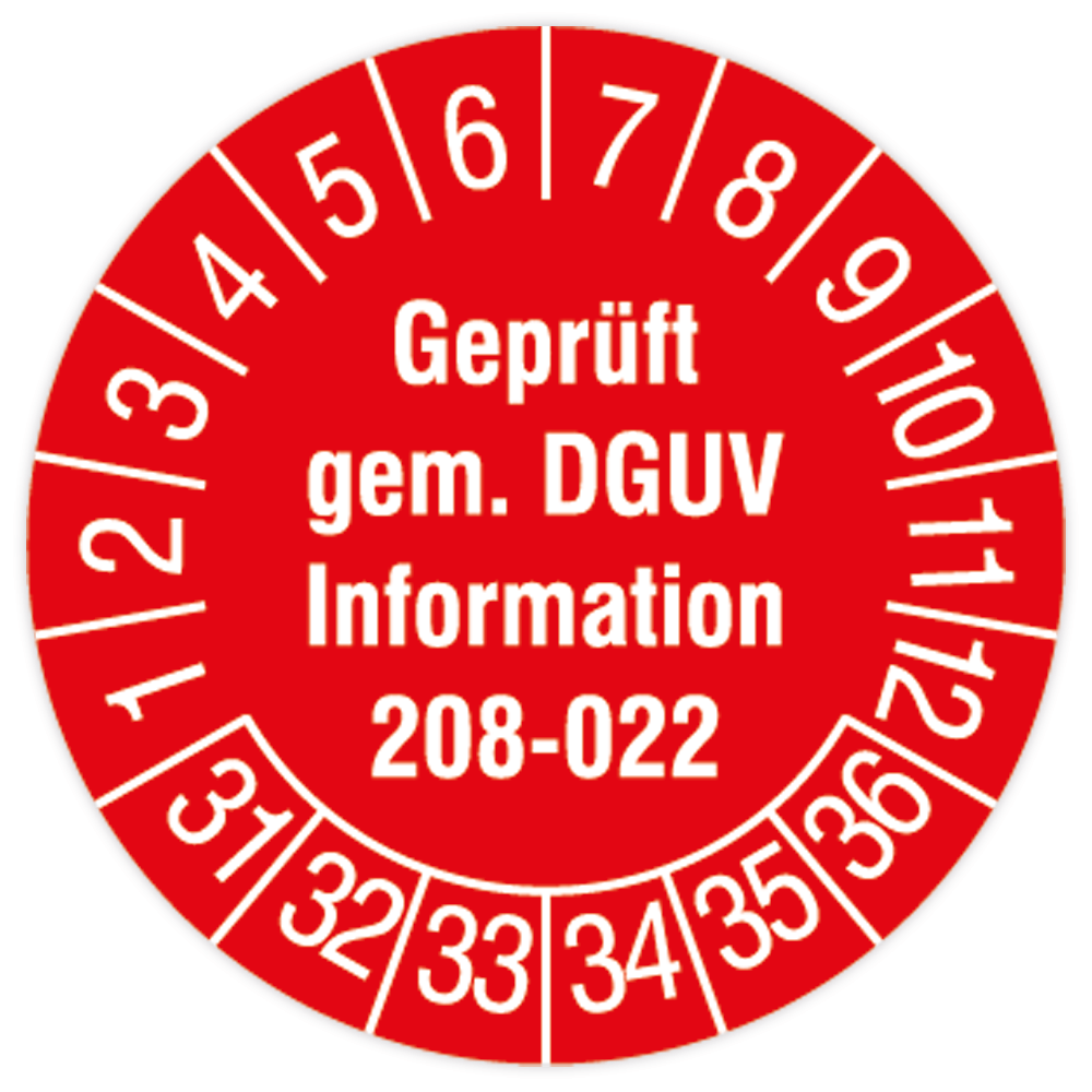 Prüfplakette, Geprüft gem. DGUV Information 208-022, 2031 - 2036, Ø 30 mm