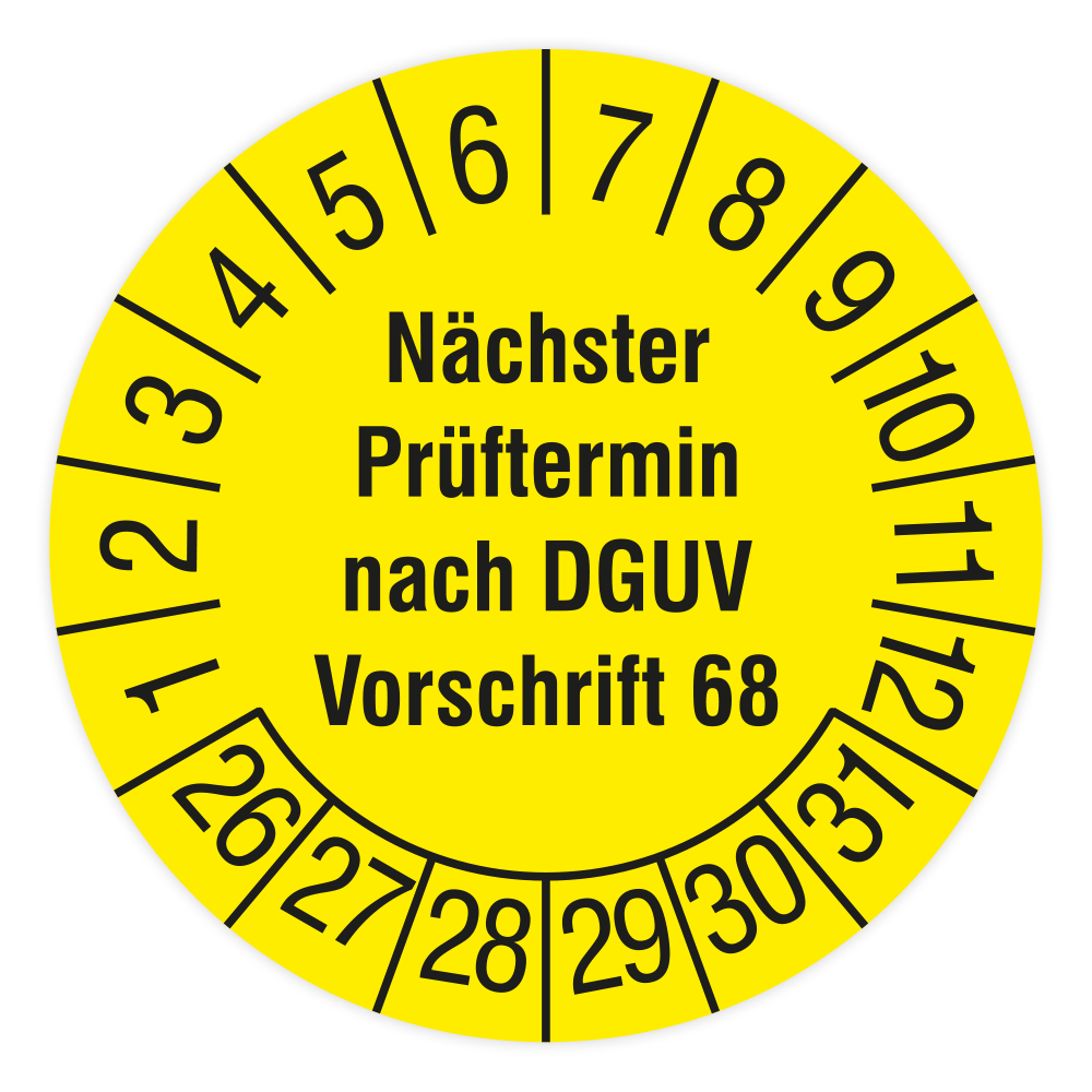Prüfplakette, Nächster Prüftermin nach DGUV Vorschrift 68, 2026, verschiedene Ausführungen