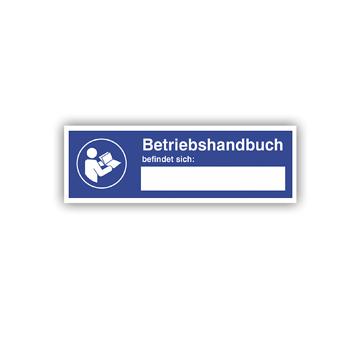 Hinweisschild, Betriebshandbuch befindet sich…, ISO 7010, Aufkleber, Folie, 120 x 40 mm