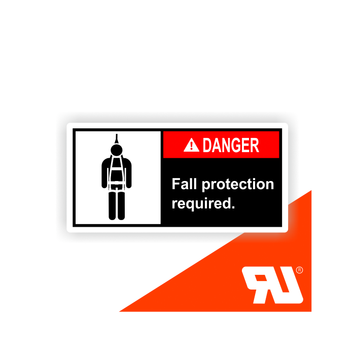 Gerätekennzeichen, Fall protection required, UL-zertifiziert, nach ANSI Z535, Folie