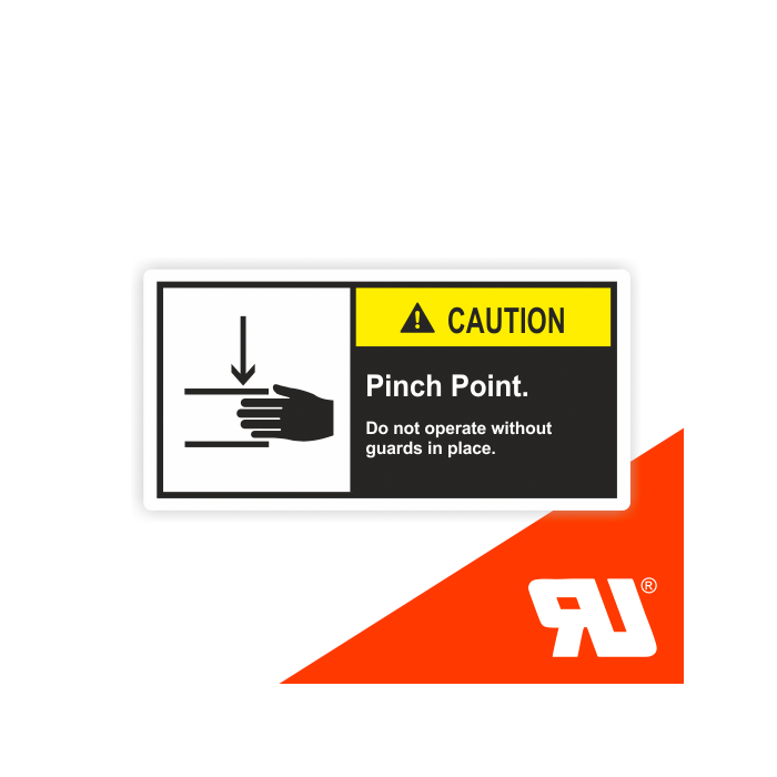 Gerätekennzeichen, Pinch point. Do not without, UL-zertifiziert, nach ANSI Z535, Folie
