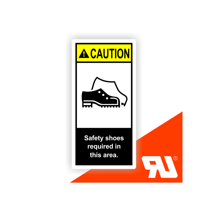 Gerätekennzeichen, Safety shoes required, UL-zertifiziert, nach ANSI Z535, Folie