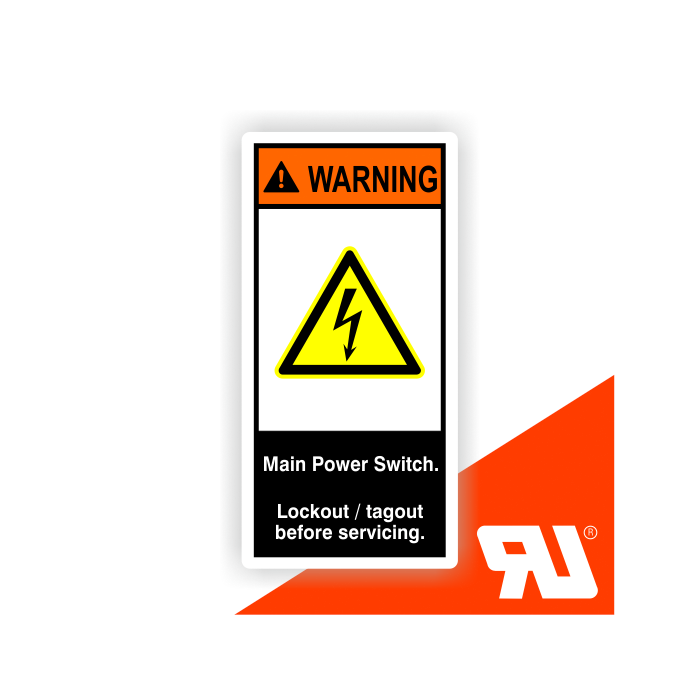 Gerätekennzeichen, Main power switch, UL-zertifiziert, nach ANSI Z535, Folie