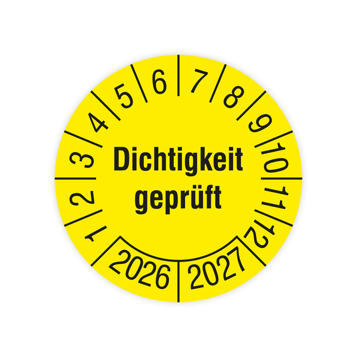 Prüfplakette, Dichtigkeit geprüft, 2026, verschiedene Ausführungen