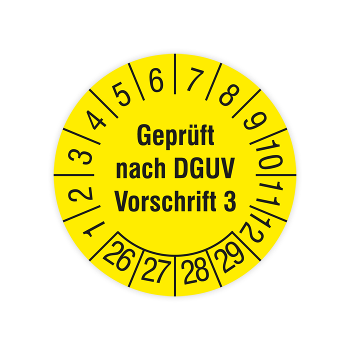 Prüfplakette, Geprüft nach DGUV Vorschrift 3, 2026, verschiedene Ausführungen