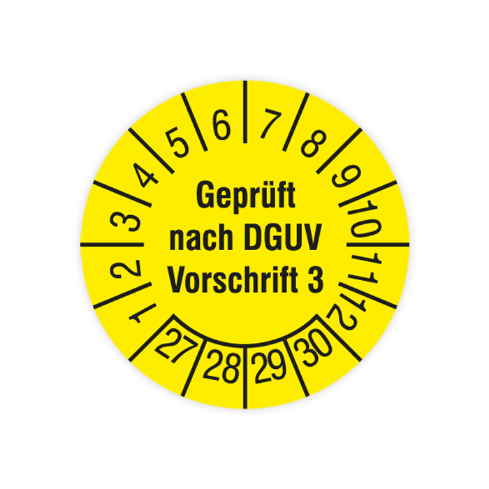 Prüfplakette, Geprüft nach DGUV Vorschrift 3, 2027, verschiedene Ausführungen
