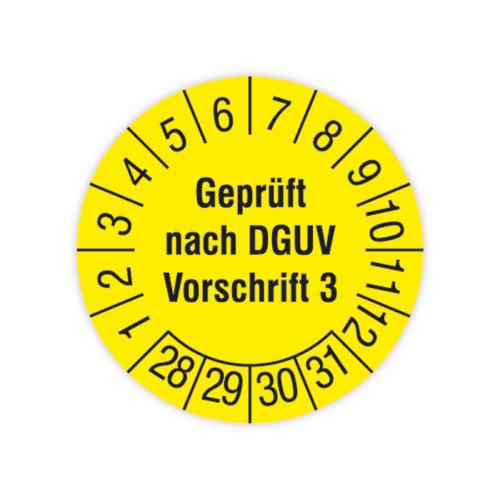 Prüfplakette, Geprüft nach DGUV Vorschrift 3, 2028 - 2031, verschiedene Ausführungen