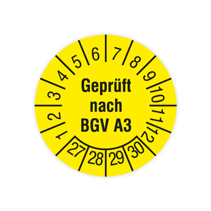 Prüfplakette, Geprüft nach BGV A3, 2027, verschiedene Ausführungen