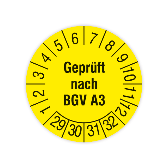 Prüfplakette, Geprüft nach BGV A3, 2029 - 2032, auf Rolle, in verschiedenen Ausführungen