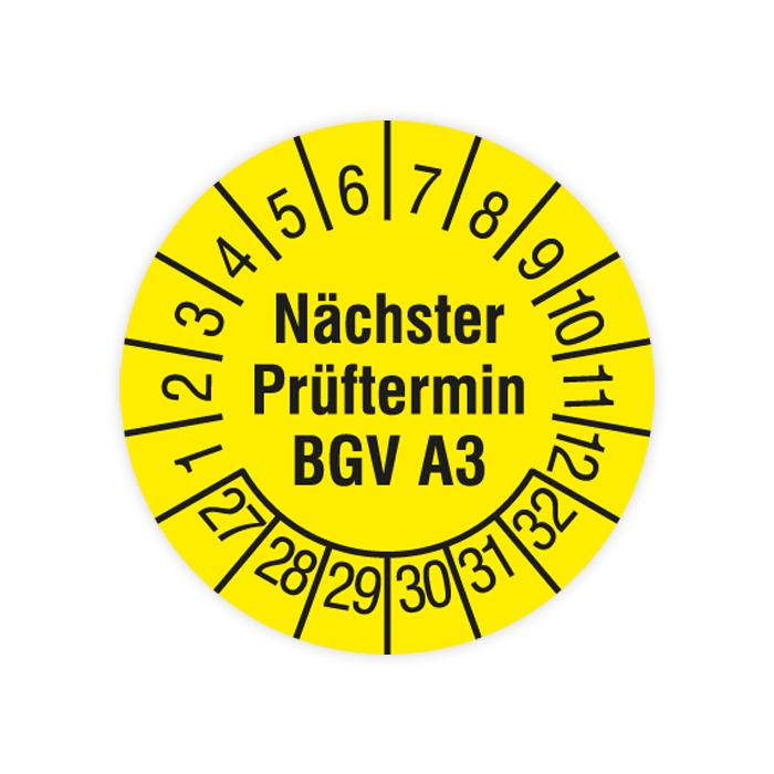 Prüfplakette, Nächster Prüftermin BGV A3, 2027, verschiedene Ausführungen