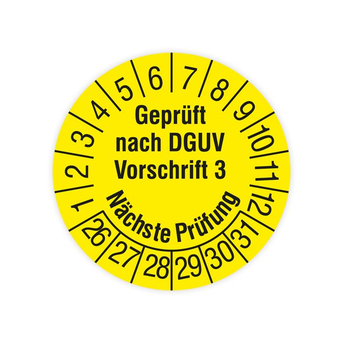 Prüfplakette, Geprüft nach DGUV Vorschrift 3, Nächste Prüfung, 2026, verschiedene Ausführungen