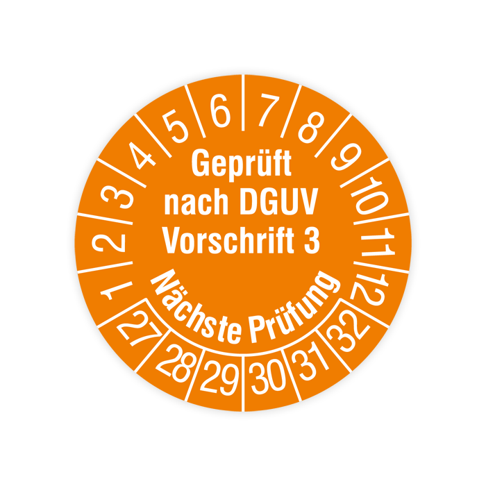 Prüfplakette, Geprüft nach DGUV Vorschrift 3, Nächste Prüfung, 2027, verschiedene Ausführungen