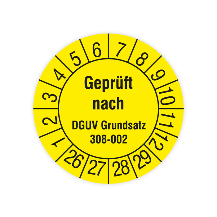 Prüfplakette Hebebühnen, Geprüft nach DGUV Grundsatz 308-002, 2026, verschiedene Ausführungen