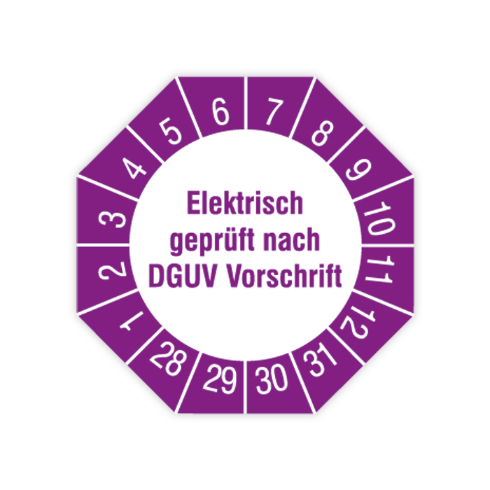 Prüfplakette, Elektrisch geprüft nach DGUV Vorschrift, 2028 - 2031, verschiedene Ausführungen