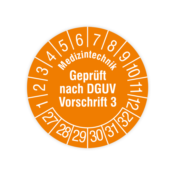 Prüfplakette, Medizintechnik Geprüft nach DGUV Vorschrift 3, 2027, verschiedene Ausführungen